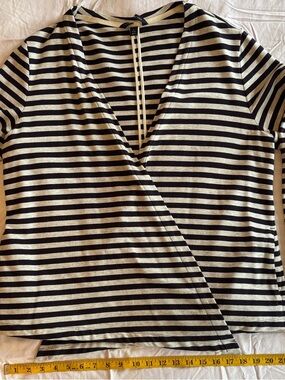 Lands' End Black & Cream Striped Wrap V-Neck Tunic